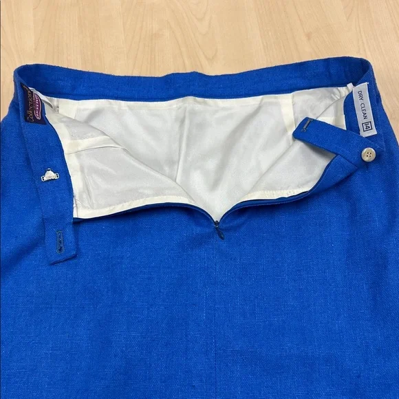 90s Vintage Cricketeer Bright Blue Classic Tweed Lined Pencil Skirt 14 - Picture 4 of 7